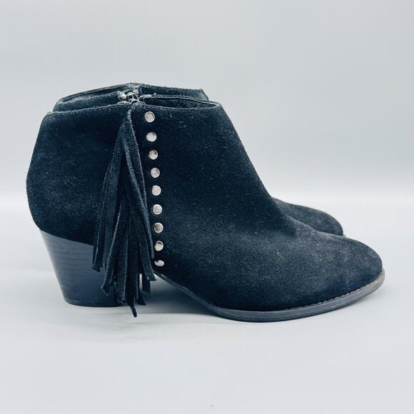 Vionic Boots Womens 8.5 Black Suede Ankle Booties Tassel Studded Zip Western - Picture 1 of 11